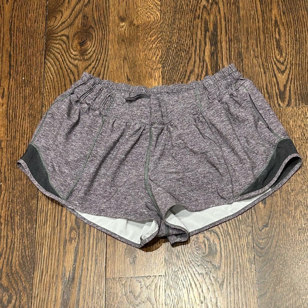 Lululemon Low Rise Heather Gray Running Shorts.